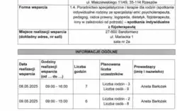 harmonogram planowanych do przeprowadzenia form wsparcia - zadanie nr 1.4 fizjoterapeuta