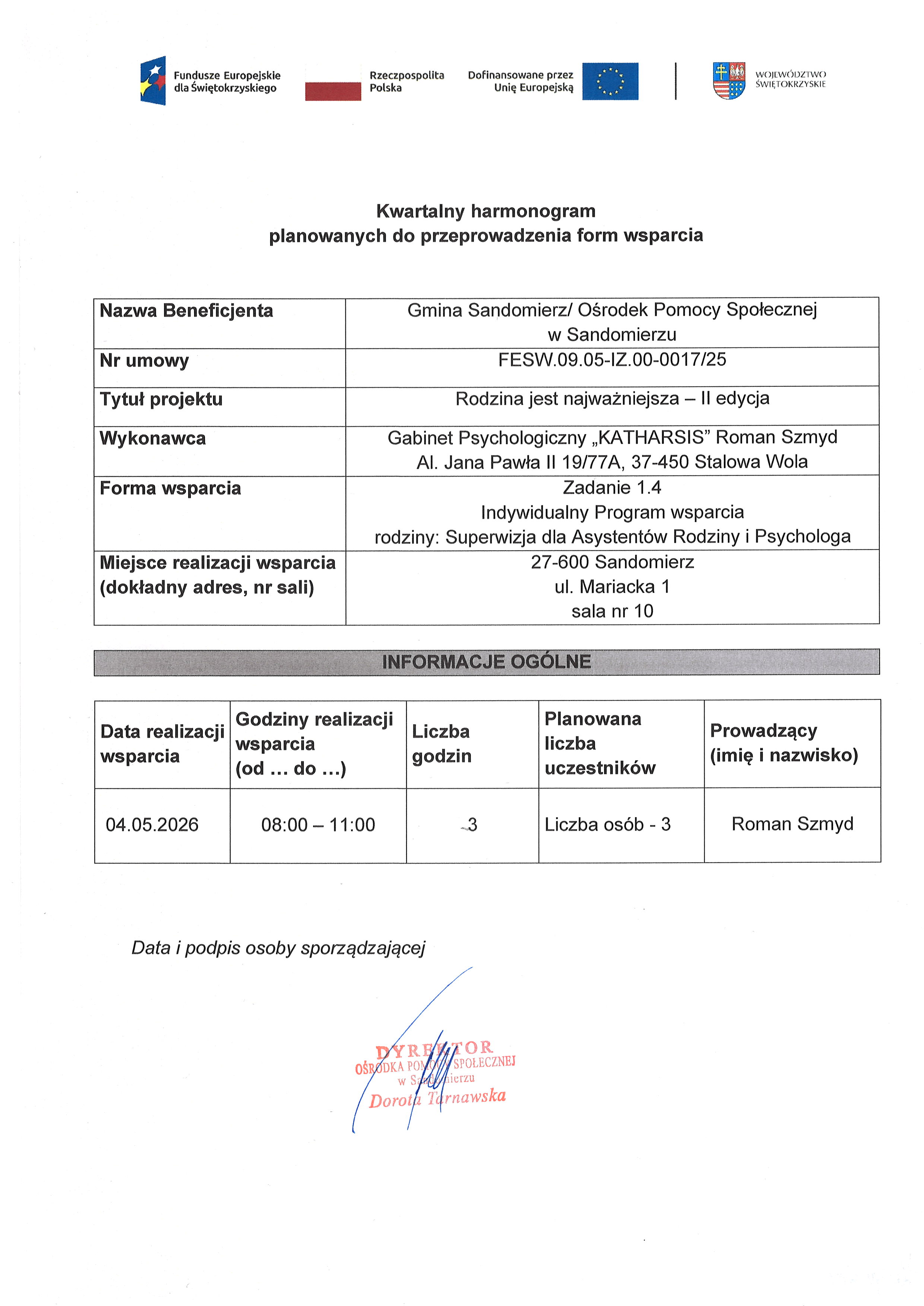 Zadanie 1.4 Indywidualny Program wsparcia rodziny: Superwizja dla Asystent&oacute;w Rodziny i&nbsp;Psychologa