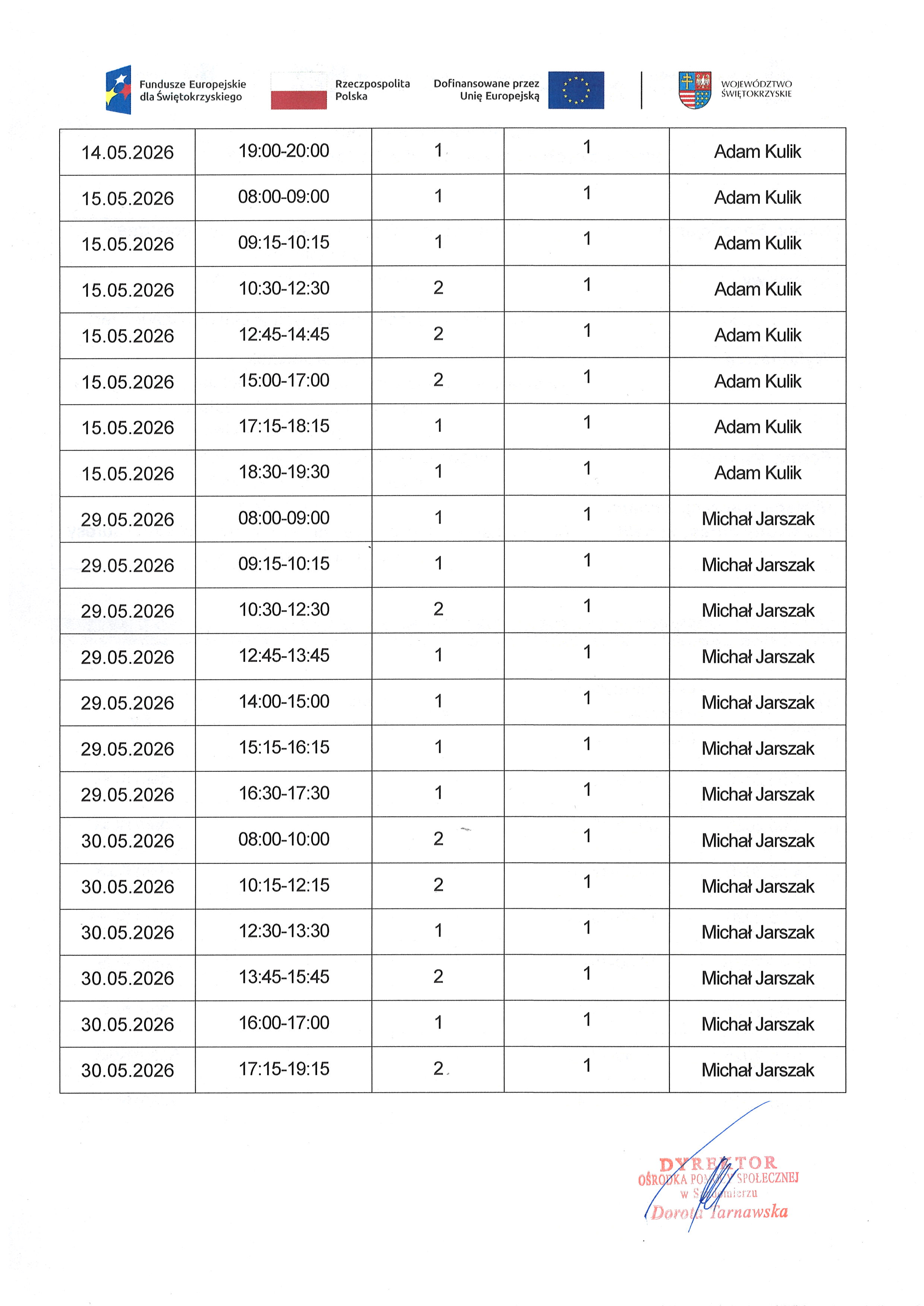 Kwartalny harmonogram planowanych do przeprowadzenia form wsparcia - Usługa w&nbsp;gospodarstwie domowym - Złota rączka - maj 2026