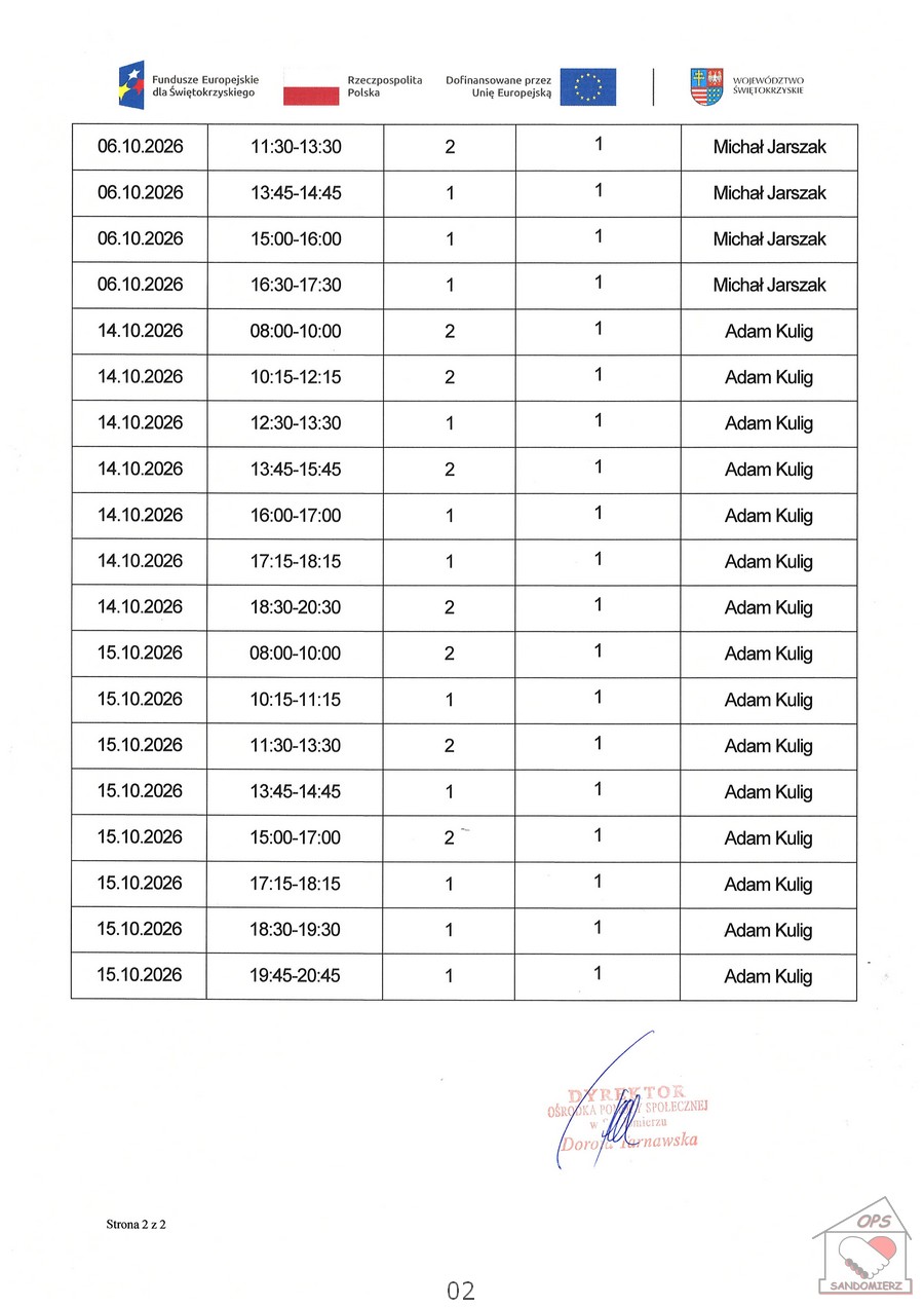 Kwartalny harmonogram planowanych do przeprowadzenia form wsparcia Usługa w&nbsp;gospodarstwie domowym, w&nbsp;tym drobne prace naprawcze "Złota rączka" - październik 2026