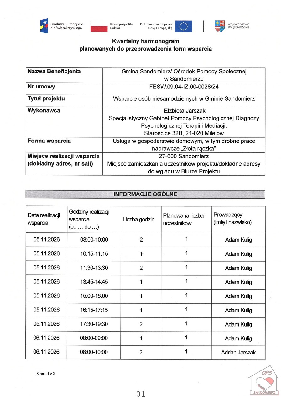 Usługa w&nbsp;gospodarstwie domowym, w&nbsp;tym drobne prace naprawcze Złota rączka - listopad 2026 