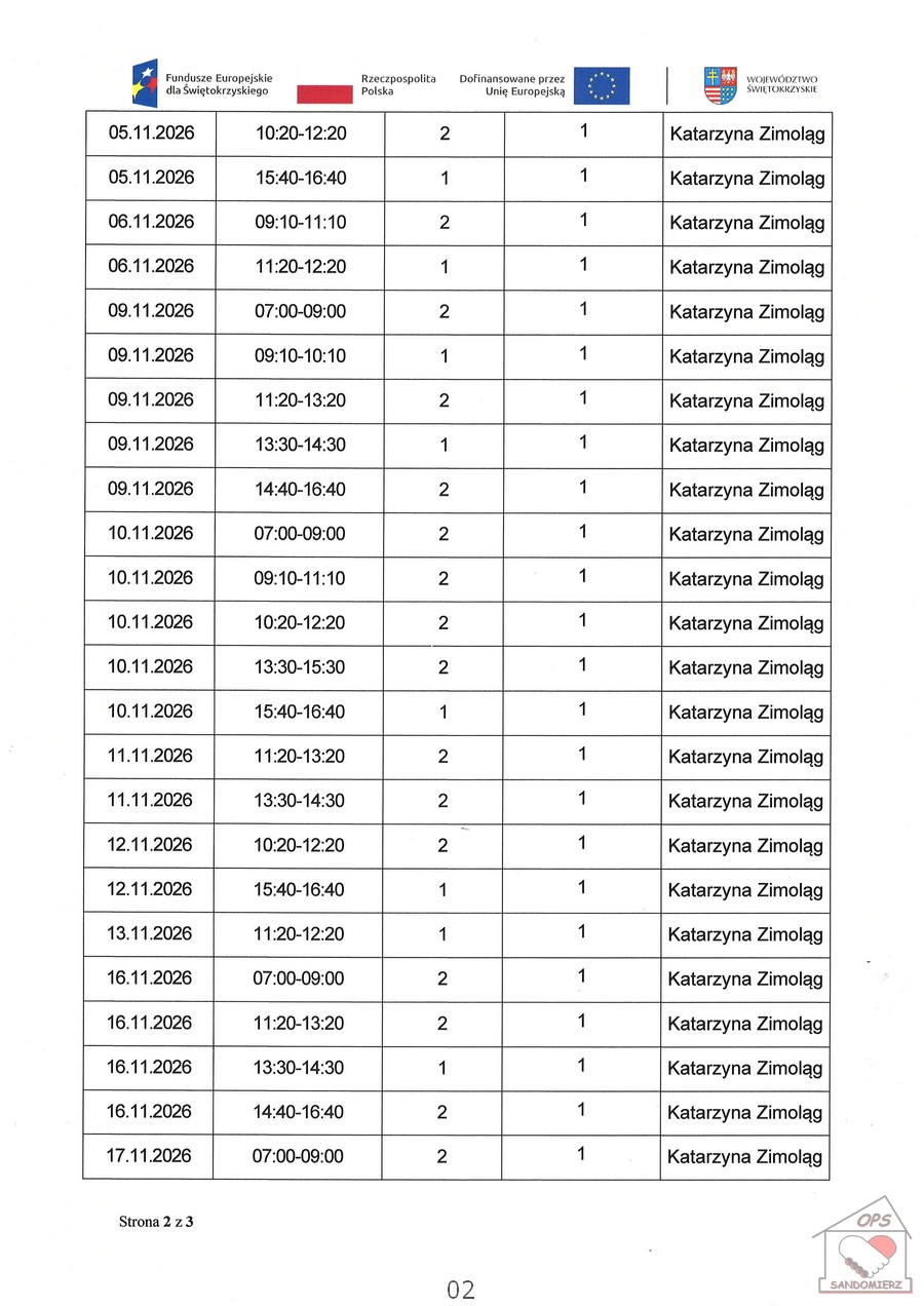  Usługa społeczna indywidualne wsparcie psychologiczne - listopad 2026