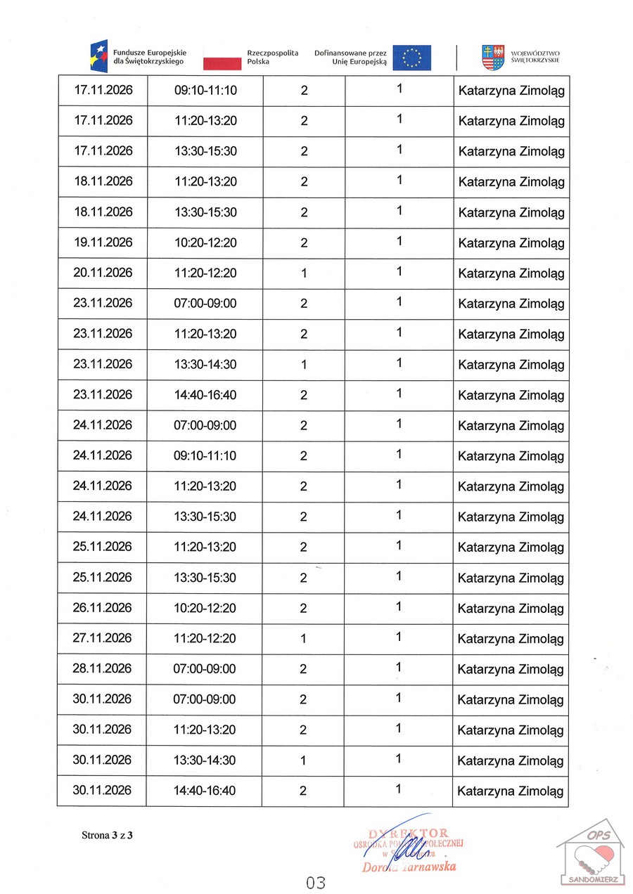  Usługa społeczna indywidualne wsparcie psychologiczne - listopad 2026