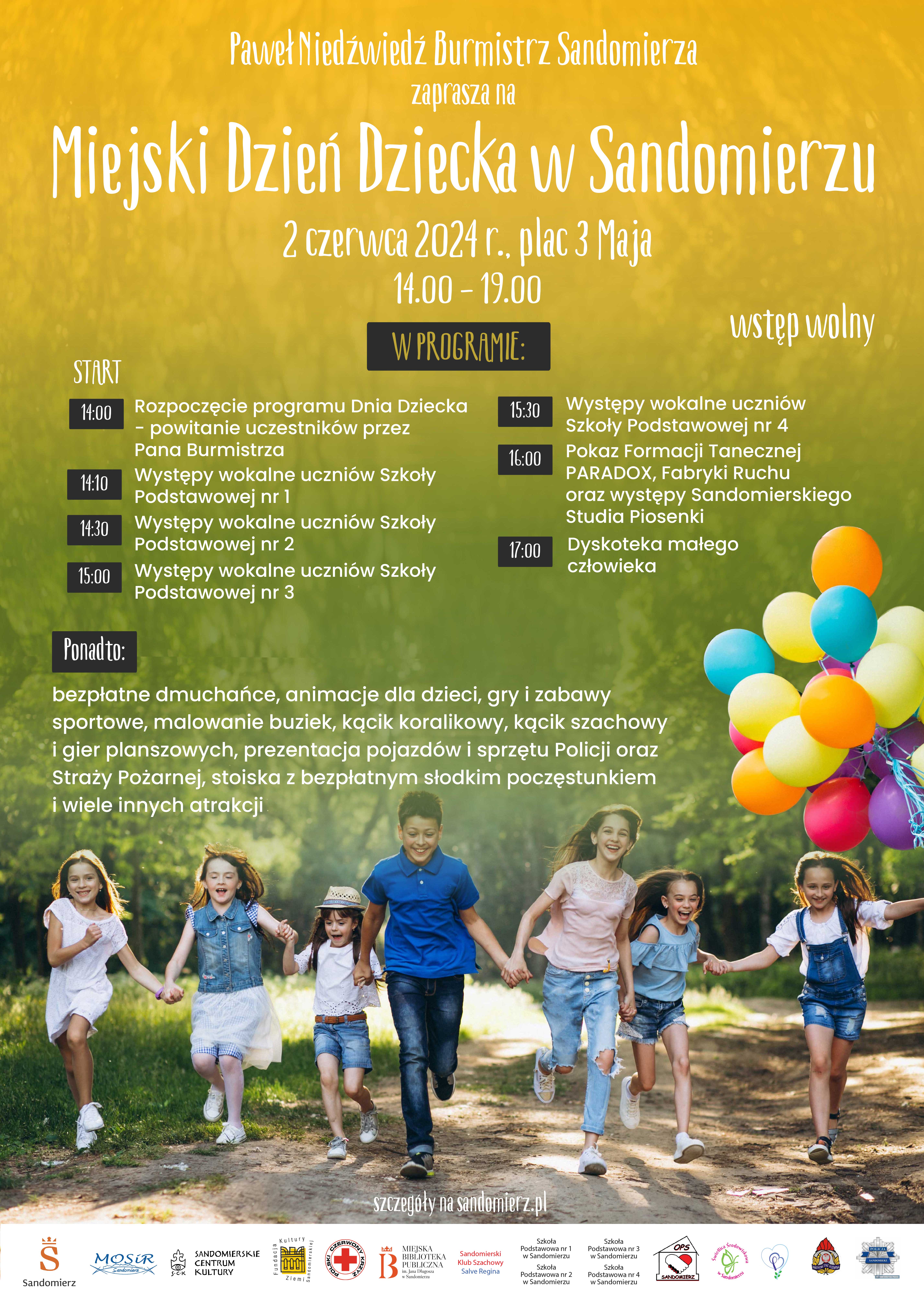 Plakat obrazujący biegnące dzieci 