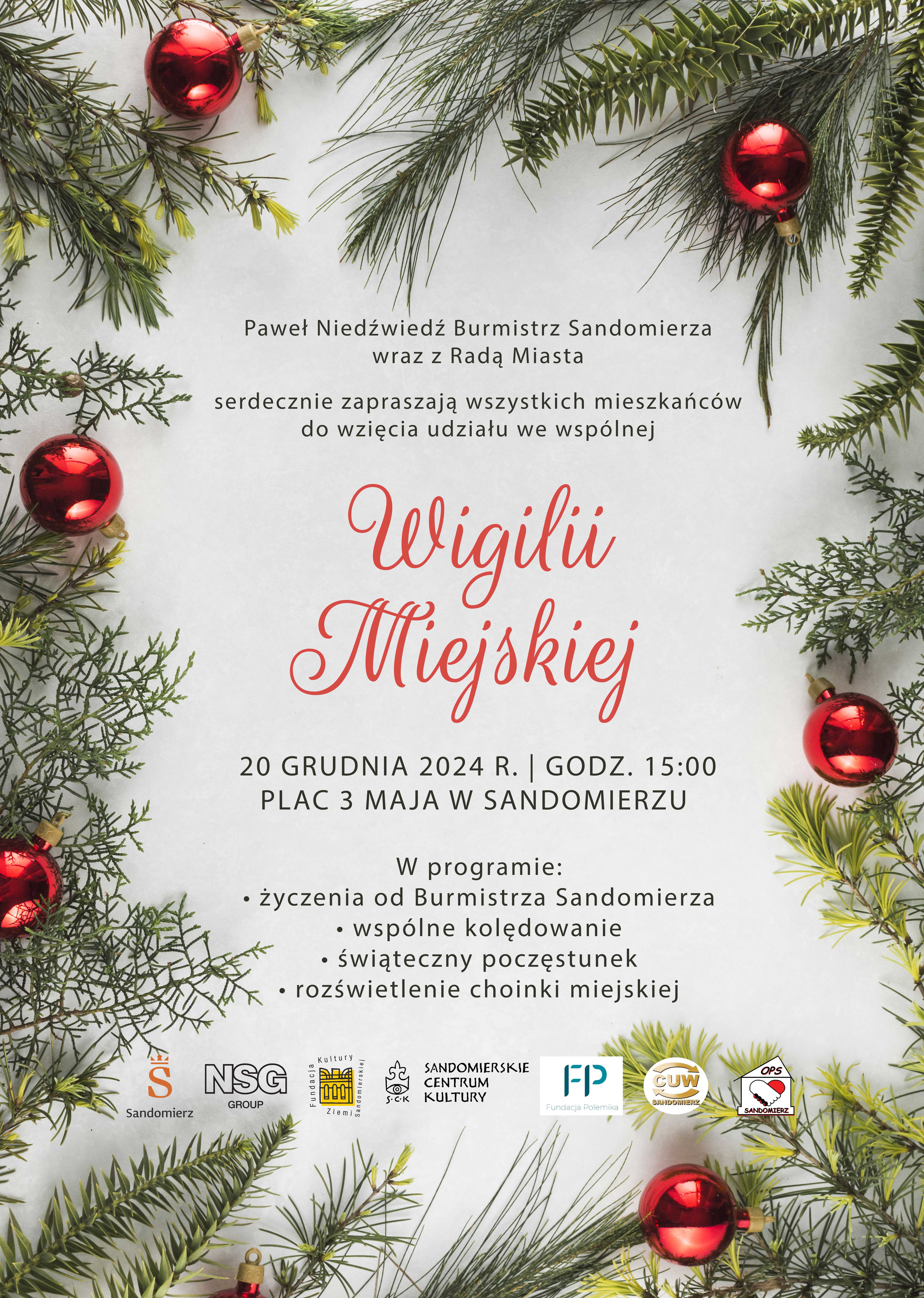Zaproszenie na&nbsp;wigilię miejską 20.12.204r.