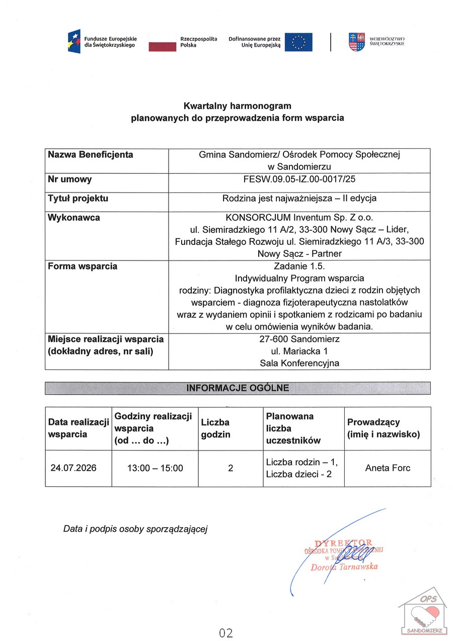 Zadanie 1.5. Indywidualny Program wsparcia rodziny: Diagnostyka profilaktyczna dzieci z&nbsp;rodzin objętych wsparciem - diagnoza fizjoterapeutyczna nastolatk&oacute;w wraz z&nbsp;wydaniem opinii i&nbsp;spotkaniem z&nbsp;rodzicami po badaniu w&nbsp;celu om&oacute;wienia wynik&oacute;w badania.
