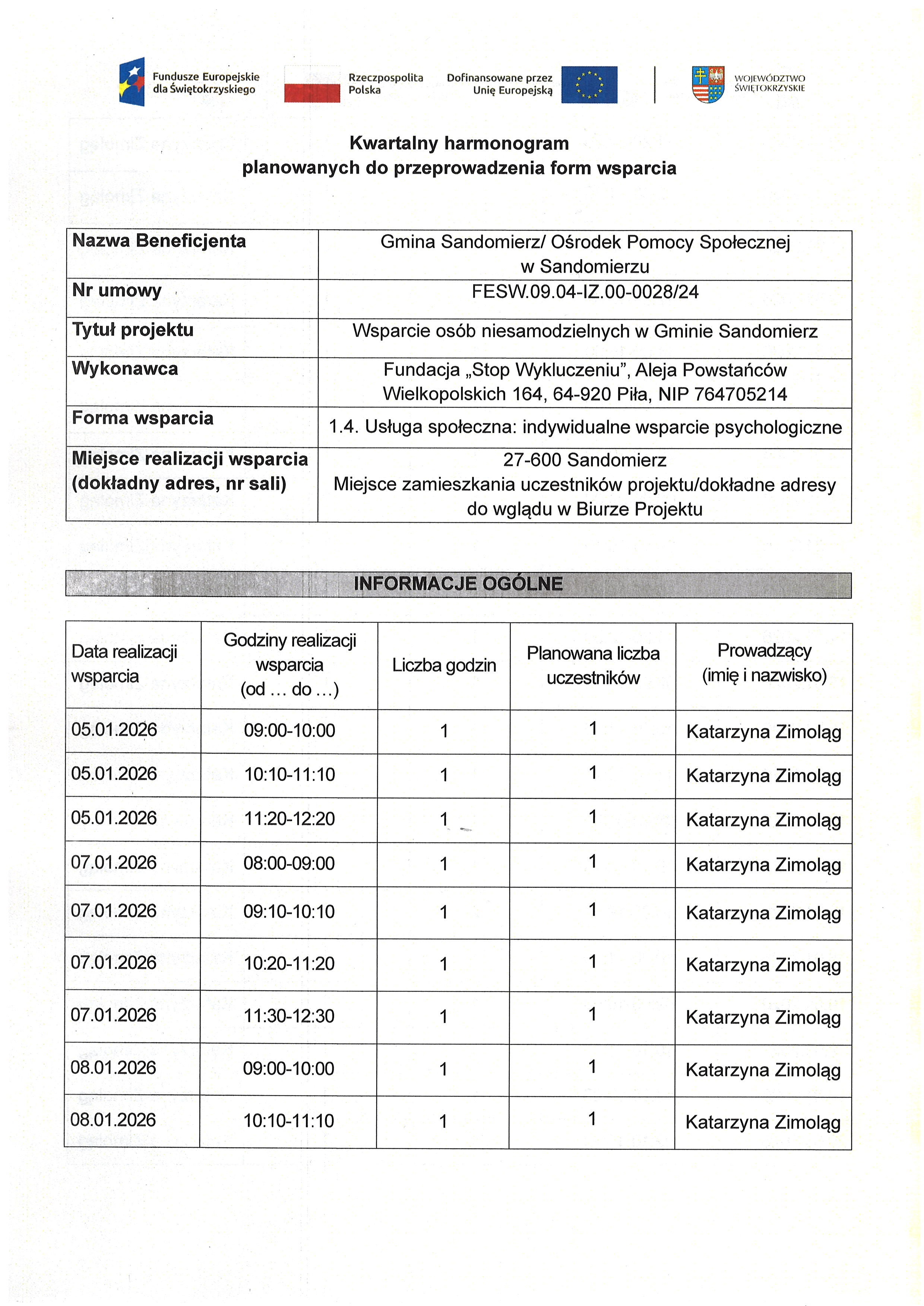 1.4. usługa społeczna - indywidulane wsparcie psychologiczne 01.26.(1)