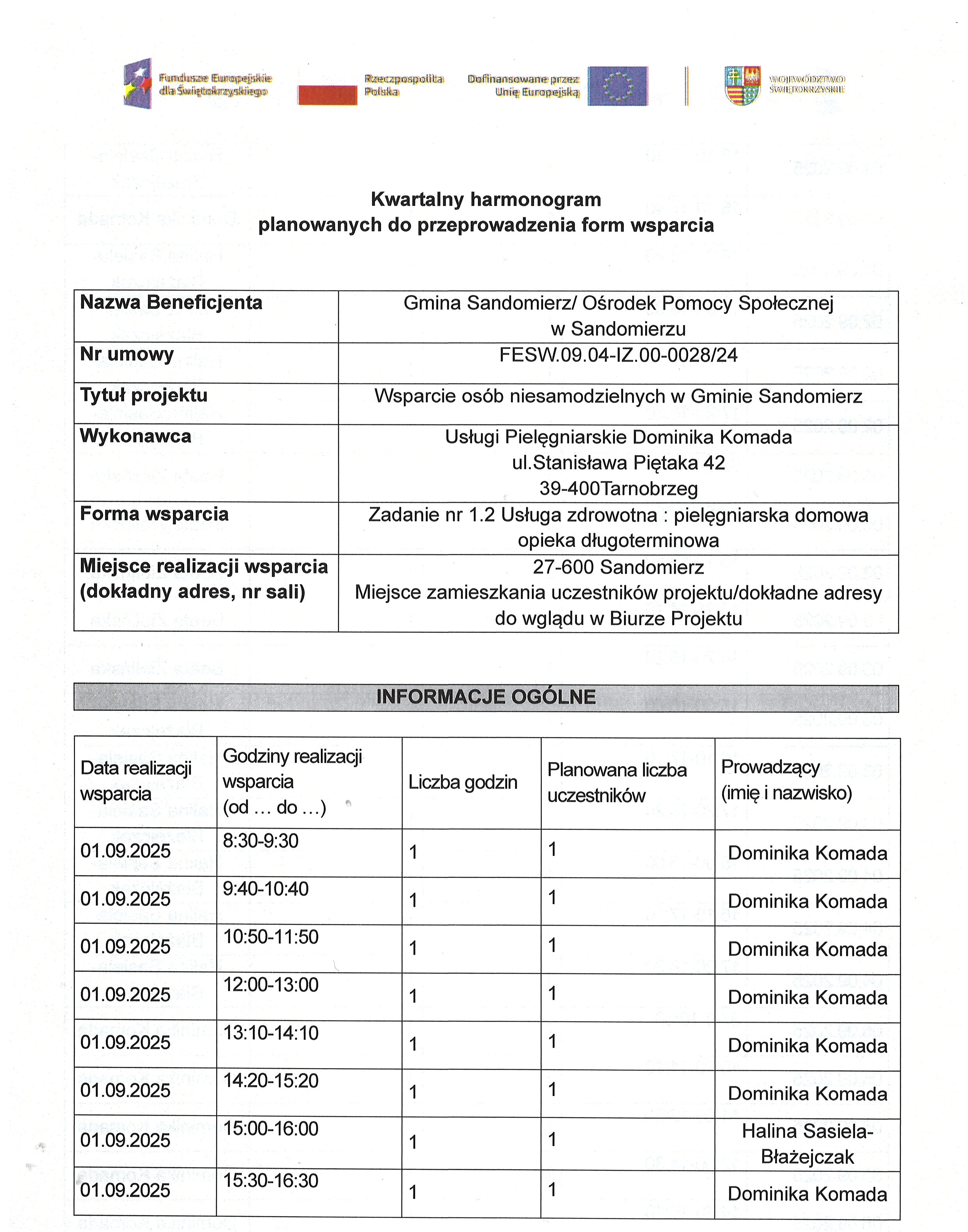 Zadanie nr 1.2 Usługa zdrowotna, pielęgniarska domowa opieka długoterminowa