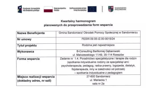 Zdjęcie do Harmonogram planowanych do przeprowadzenia form wsparcia