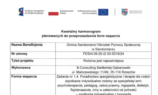 Zdjęcie do Harmonogram planowanych do przeprowadzenia form wsparcia