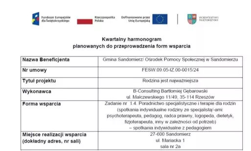 Zdjęcie do Harmonogram planowanych do przeprowadzenia form wsparcia