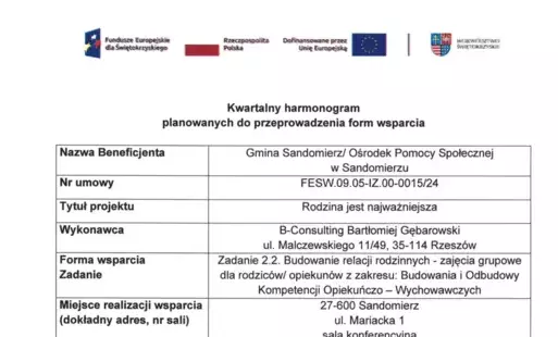 Zdjęcie do Harmonogram planowanych do przeprowadzenia form wsparcia