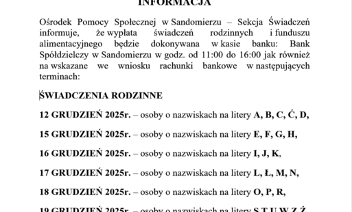 Informacja o wypłacie świadczeń rodzinnych w grudniu 2025.