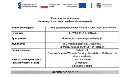 Grupowy Program Wsparcia Rodziny: Warsztaty profilaktyczne dla dzieci/młodzieży - harmonogram za sierpień 2026